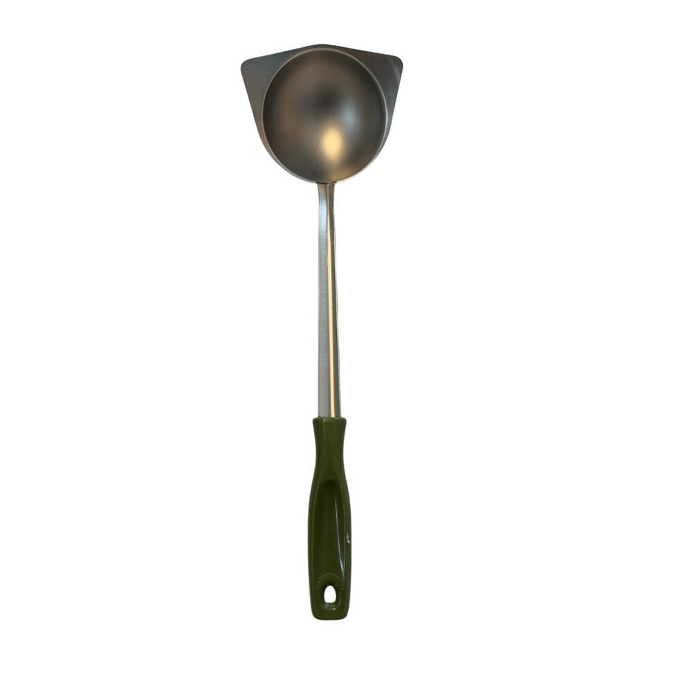Earth Grown Soup Ladle Olive Green Handle Metal Kitchen Serving Spoon Vintage